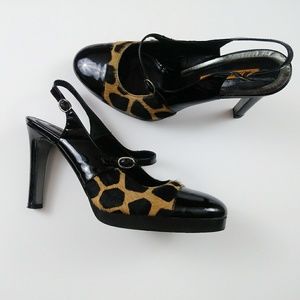 Via Spiga Calf Hair Close Toe Slingback Heels